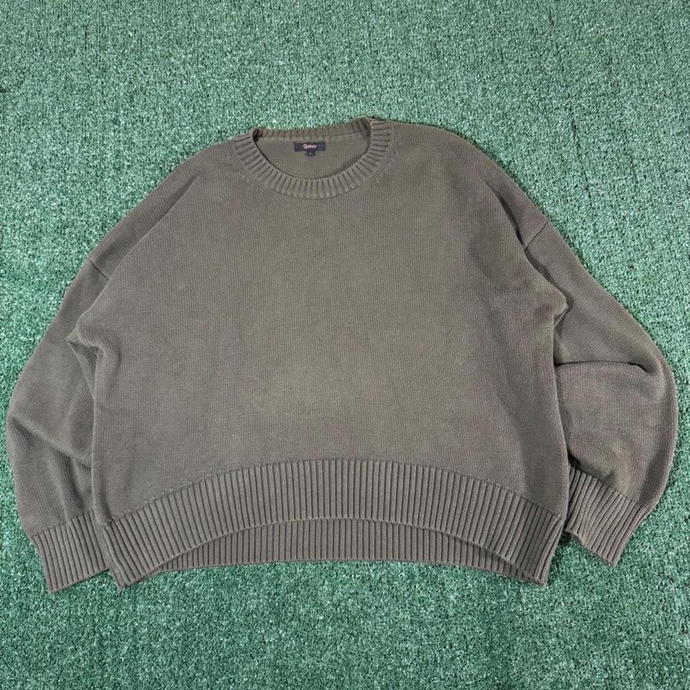 Quince Dark Green Crewneck Sweater Mens Size L Cotton Knit Preppy 0221